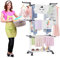 ADOV Airer Clothes Drying Rack, 4-Tier Foldable Clothes Hanger, Adjustable Large Stainless Steel Drying Airer with Wheels and Wings, Garment Laundry Dryer Hanger Racks for Indoor Outdoor Use