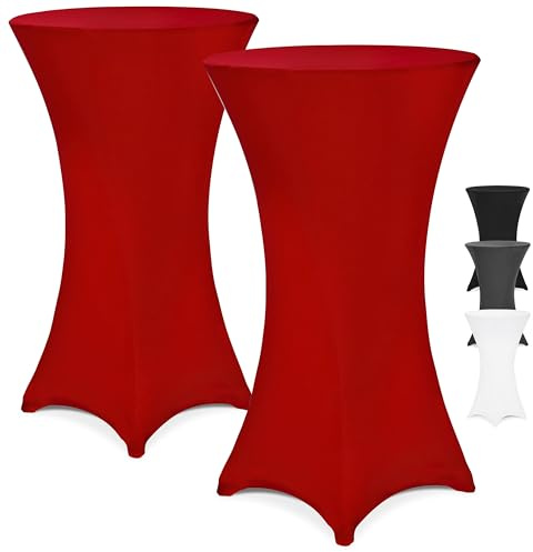 DETEX 5X Stehtischhussen 80-85cm Bordeaux Rot | Stretch, Überzug, verstärkter Fußbereich, Waschbar, Party, Hochzeit, 165g/m², Faltenfrei, Bistrotisch, ÖkoTex Zertifiziert