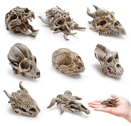Bbiamsleep Realistische Tierschädel Figur Harz Mini Dinosaurier Alien Monster Schädel Simulierte Monster Skelett Kopf Tier Schädel Dekor Ornament für DIY Projekte Halloween Weihnachten Dekoration 8