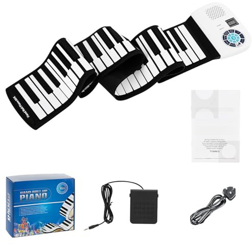 COSTWAY 88-Key Roll Up Piano, Hand Roll Portable Digital Piano Keyboard with Bluetooth MIDI Function, Dual Speakers & Sustain Pedal, Flexible Foldable Electronic Music Keyboard for Kids Adults (White)