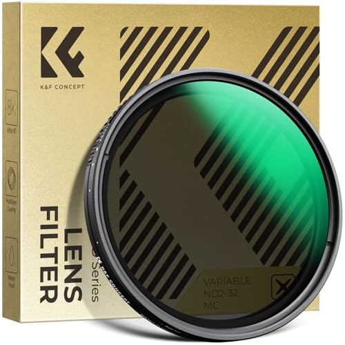 K&F CONCEPT Ø55mm Filtre ND2-ND32 1-5 Stops sans Croix Bleu ND Variable | Nano-revêtement,Étanche,Verre optique,Résistant à l’huile et aux rayure,Cadre CNC Antidérapant,D Série,FN504