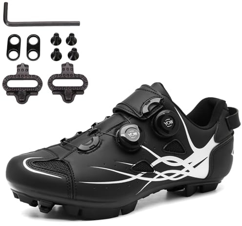 PENXZT Scarpe da Mountain Bike per Uomo Scarpe MTB Traspiranti e Confortevoli Compatibili con Tacchetti SPD a 2 bulloni Inclusi, Calzature da Ciclismo all'aperto,A,45 EU