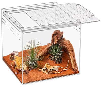 KAKOOTI Reptile Terrarium,6.8*6.8*6 Reptile Breeding Box, Magnetic Acrylic Enclosure，for Tarantula，Hermit Crab，Jumping Spider，Iguana，Leopard Gecko，Bearded Dragon, Insect, Mantis, Scorpions.