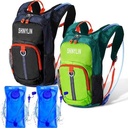 Shinylin 2 Stück Kinder Trinkrucksack mit 1,5 l Wasserblase, leichter Kinder-Wanderrucksack, Wasserrucksack für Jungen und Mädchen, Klettern, Laufen