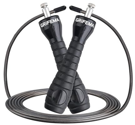 GRIFEMA Springseil, Speed Rope Verstellbar mit Rutschfester Griffe, Länge Einstellbar, Rutschfest, Springseil Erwachsene Fitness für Fitness und Ausdauer und Seilspringen, Schwarz