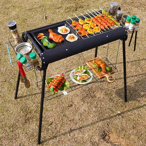 Klappgrill Groß Für Den Außenbereich, Holzkohlegrill Edelstahl Outdoor Picknick Campinggrill Mit Ablagen, Aufbewahrungstasche, Picknickgrill Für Reisen Picknick Garten Party