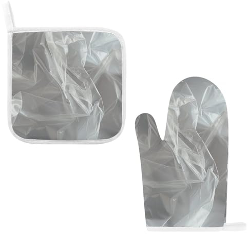 Lot de 2 gants de cuisine et maniques en plastique transparent avec imprimé - Résistants à la chaleur et antidérapants - Gants de cuisine imperméables pour cuisine, pâtisserie, grillades, barbecue