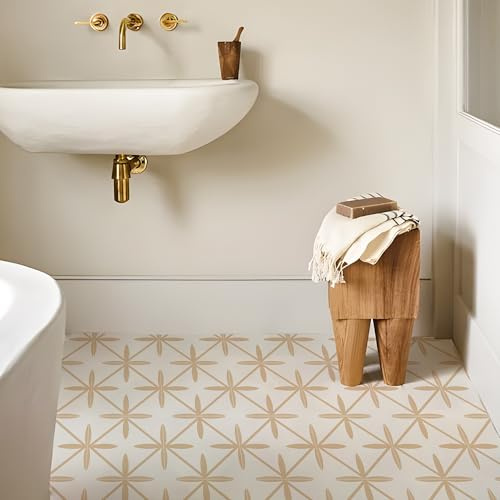 Alwayspon - Adesivo per piastrelle, 25 pezzi x 20 cm / 8 pollici, beige e bianco, autoadesivo, adesivi per piastrelle da incollare per bagno e cucina, paraschizzi, adesivi per piastrelle in vinile per