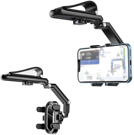 XYWCAI Handyhalterung Auto für Sonnenblende Rückspiegel，Universal 360 ° Drehbarer und Einziehbarer Handyhalter Multifunktionale Handyhalterung für alle Smartphone（Schwarz）