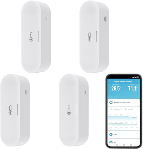 Smart Thermometer Hygrometer, Zigbee Indoor Thermometer and Humidity Sensor with App Notification, Homekit Temperature Monitor Work with Alexa, Zigbee Hub Required, USB/Battery Powered (4-Pack)