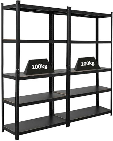 PROREGAL Mega Deal 2X All Black Series Schwerlastregal Ragnar HxBxT 180x90x40cm Fachlast 100kg Matt Schwarz, Kellerregal, Steckregal, Garagenregal, Lagerregal