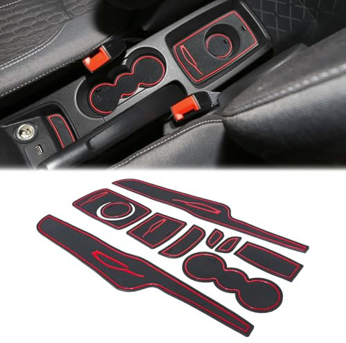 MARCHFA Anti-Staub Antirutschmatte für Fiesta 2009 2010 2011 2012 2013 2014 2015 2016 2017 Auto Zubehör Mittelkonsole Untersetzer Türseitenfalz-Gummimatten10Pcs (Rot)