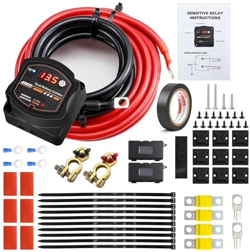 Aischens 5M Wasserdichtes Dual-Batterie-Trennrelais-Set 12V 140A mit LED-Anzeige Spannungsgesteuertes Relais für Wohnmobil LKW Boot Yacht