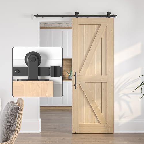 SANKEYTEW Schiebetür Set, 201 cm, Schwarz, Holz Scheunentür Schiebe Set, robuste Stahlschiene, Top Loading