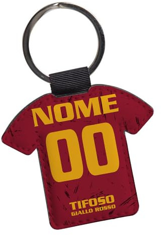 Portachiavi Personalizzato Tifoso Calcio Serie A Tifoso Milanista Interista Napoletano Personalizzata con nome e numero Misura 7 CM in Ecopelle FRONTE E RETRO Sublimatica (Tifoso Roma)