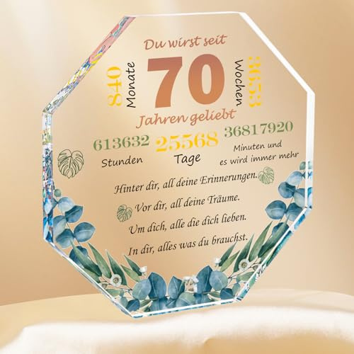 Seutgjie Geschenke zum 70 Geburtstag Frau, Deko zum 70. Geburtstag für Frauen Männer Acryl-Heimdekoration Personalisiertes Geschenk