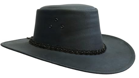 Outbacker Cowboyhut Kinder Leder – Allwetter Outdoor Sonnenhut mit UPF 50+ UV Schutz – 8 cm Krempe – wasserabweisend & wetterfest – mit Kinnband – Jungen & Mädchen – Größe 52–53 cm