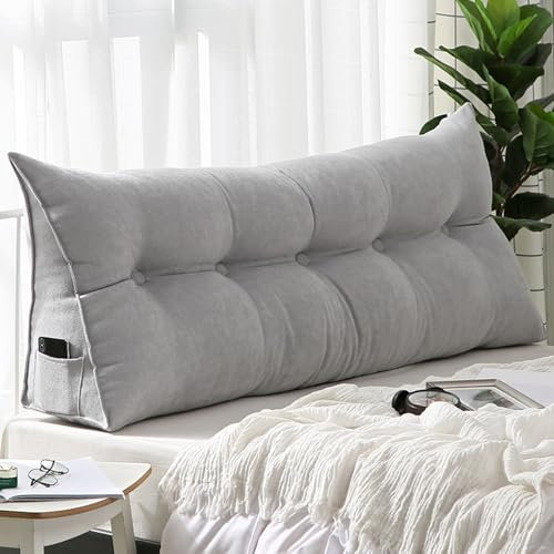 Generisch Lesekissen Für Bett Und Sofa, Rückenstützkissen Mit Seitentasche, Keilkissen Mit Removable Cover(Gray,100cm)
