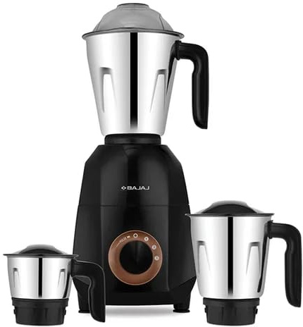Bajaj Ninja Quartz Mixer Grinder Indian Mixer Grinder 750 Watts|3 Stainless Steel Jars for Efficient Grinding and Mixing |Free International Adaptor|1 Month Warranty|5 year Motor Warranty