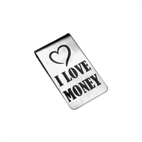 Elegante edle Geldklammer aus gebürstetem rostfreiem Edelstahl. I Love Money