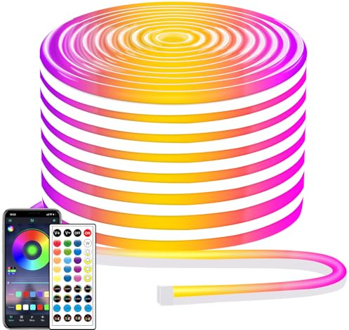 segrass 15M LED Neon Seil Steuerung mit App/Fernbedienung, Flexible LED Seilstreifen, Mehrere Modi, IP65 Outdoor RGB Neon Lichter Wasserdicht, Musiksynchronisation, Gaming LED Neon Streifen Lichter