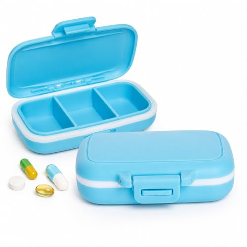 Healvian Tablettenbox Reise mit 3 Fächern Kompakte Pillendose | Kleine Medikamentenbox, sicherer Verschluss, übersichtliche Aufbewahrung für Tabletten, ideal für Alltag und Reisen