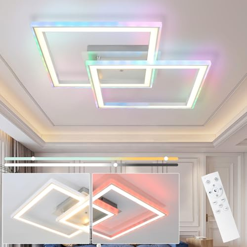Homefire Deckenlampe LED Deckenleuchte Wohnzimmer RGB Farbwechsel 40W | Schwenkbar Schlafzimmerlampe Dimmbar Wohnzimmerlampe Modern Flurlampe mit Fernbedienung Küche Deckenbeleuchtung für Flur Büro