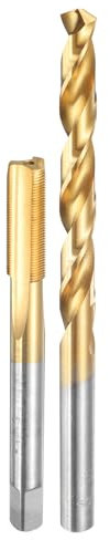 sourcing map Set di punte per trapano e rubinetto, 1 pz M7,5 x 0,5 filettatura metrica dritta filettata e 1 punta elicoidale da 7 mm, kit di utensili per filettatura, rivestite in titanio HSS-6542