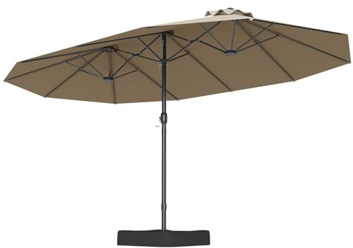 COSTWAY Sombrilla Grande Doble 470 x 280 cm, Parasol Terraza Exterior con Base, Sombrilla Rectangular con Manivela, 12 Varillas, Parasol Jardin Terraza Exterior (café, 470 x 280 cm (con Base))