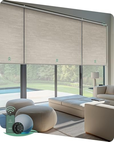 Yoolax Smart Coupled Roller Shades Compatible with Alexa Google, Motorized Blinds with Remote Blackout Coupled Roller Shades for X-Large Windows, Custom Size (XL Coupled-Jacquard Coffee)