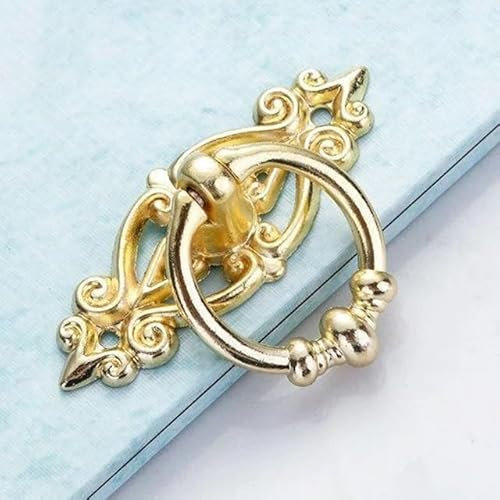 KFXYSM Haustür Türklopfer,Türklopfer Schrankgriff im Retro-Stil, Türgriff aus antiker Legierung, Schubladengriff, Holzgehäusegriff, Hängering for Wohnmöbel, DIY-Dekoration(Gold)