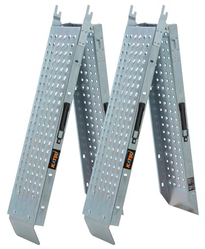 KATSU Tools 2 Pack Folding Steel Ramps - Heavy Duty Loading Ramp - 1800 x 225 x 47mm - 400kg Max Loading - Portable - Ideal for Motorbike, Quad Motorcycle, Scooter, Wheelchair and More