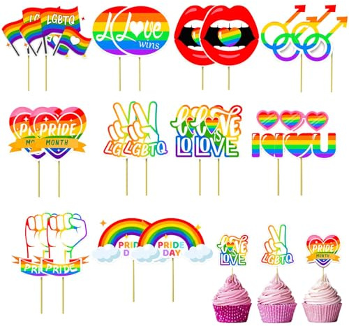 LGBTQ Cupcake-Aufsätze, Regenbogenfarben, 20 Stück, mit Aufschrift Love is Love, Zahnstocher, Geschirr, Partyzubehör für Gay Pride Monat, Party-Dekorationen
