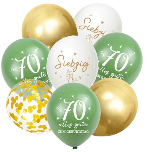 Luftballons 70 Jahre Geburtstag, 30 Stück Deko 70. Geburtstags Mann Frauen, 70. Alles Gute zum Geburtstag Ballons, 70. Salbeigrüne Gold Geburtstagsdeko, 70th Birthday Konfetti Ballon Party Deko