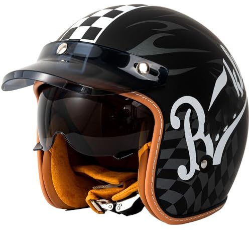 Vintage Jet Helm mit Visier, ECE/DOT genehmigt Motorrad Crash Jet Helm, Motorrad Open Face Helm, für Männer Frauen Road Legal, Retro 3/4 Open Face Design