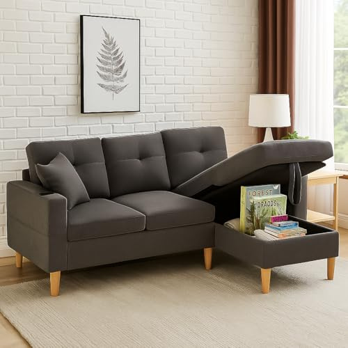 Merax Ecksofa mit Schlaffunktion, Bettkasten & Stauraum – Schlafcouch mit Getränkehalter und Seitentaschen – modernes L-Sofa für Wohnzimmer & Gästezimmer