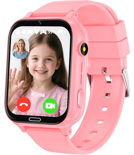 MOONKIDS Kinder Smartwatch Kinder mit GPS und Telefon, 4G Smart Watch Kinderuhr mit Voice Chat, SOS, IP67, Wasserdicht, Spielr, Geschenke für Jungen und Mädchen (Rosa)
