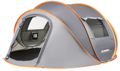 EchoSmile Pop up-tält 4–8 personer, tält vattentätt med 2 ventilationsfönster, familjetält och campingtält för picknick, vandring och utomhusaktiviteter (grå och orange (4–6 personer))