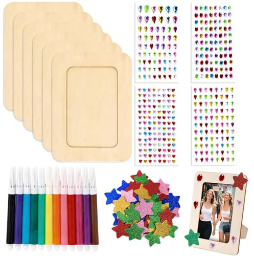 Holzbilderrahmen Set zum Bemalen 6 Stück DIY Bastelset Kinder 14x19cm Naturfarbe für Foto Dekoration Geburtstag Kindergarten Geschenk Handwerk