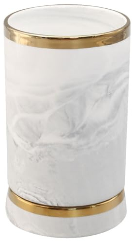 WEKADRIN Portautensili in Ceramica Bianco Finitura Effetto Marmo e Bordo Dorato Contenitore Organizer per Bacchette Cucchiai e Forchette Porta Utensili da Cucina per Uso Domestico