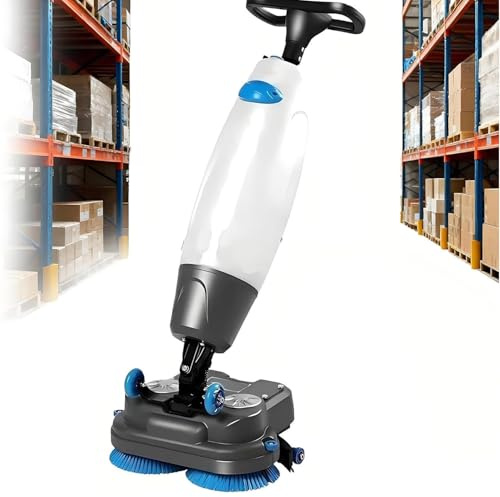 LSHFYV Autolaveuse électrique pour sols en béton, autolaveuse autoportée, Largeur de Nettoyage de 43 cm, Double Brosse, tête rotative à 360°, autolaveuse Industrielle, pour la Maison et l'hôtel White