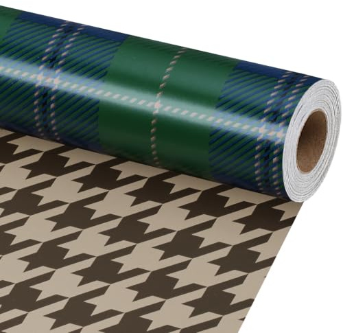 BIOBROWN Presentpapper jul, grön vintage rutig, 43 cm x 10 m | Vändbart klassiskt rutmönster i vintagegrönt, färgbeständigt och slitstarkt för presenter och julfester