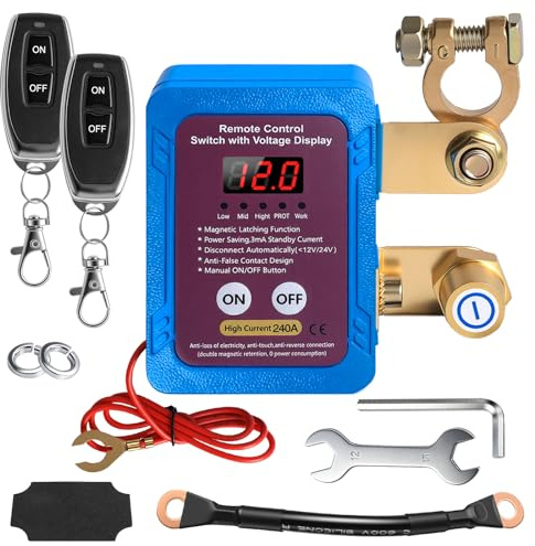 12V Batterie Trennschalter mit Led-Spannungsanzeige, 12V 240A Remote Batterietrennschalter mit Drahtloser Ferngesteuerter, Intelligente Funkschalter für Auto, RV, ATV, LKW, Boot