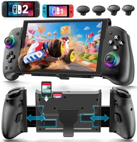 Controller per Switch 2/Switch/OLED con TMR Joystick, Monoblocco Estensibile Joypad Nintendo Switch, Gamepad Sostitutivo Switch Pro con Luci RGB, TURBO Regolabile, Vibrazione, Macro Programmabile