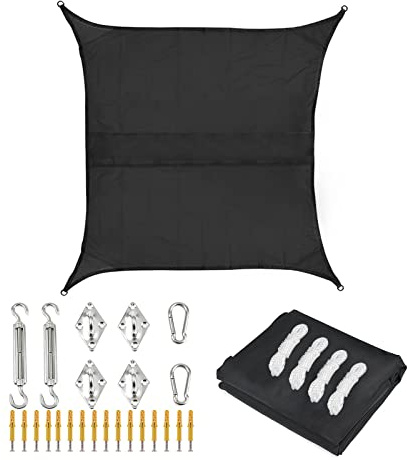 Black Sun Shade Sail Rectangle Waterproof Garden Sail Sunshade Cloth UV Block Sunscreen Awning Canopy with Hardware Kit for Outdoor Patio Pool Backyard, 17 Sizes Av