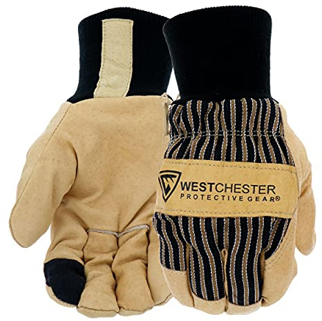 West Chester Premium Grain Pigskin Leather Palm Work Gloves, Winter Weather Gloves, Durable, Tan/Black, Large, (97900/L)