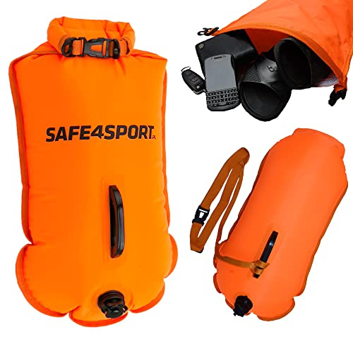SAFE4SPORT MasterSwimmer - Bouée de Natation Gonflable XL - Grande bouée de Natation avec Une Poche pour Les Choses 28L