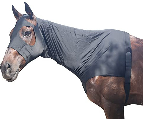 Leberna Lycra Stretch-Pferd Kapuze mit Reißverschluss - vollen Gesicht-Hals-Abdeckung XL Schwarz