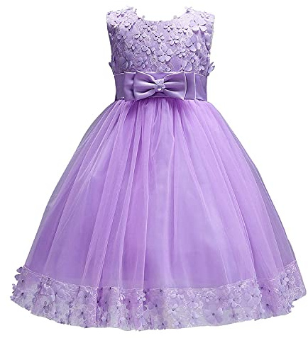 Discoball - Vestito da bambina principessa, in tulle, con fiocchi e pizzo ricamato, per ragazze, ideale per matrimoni, damigelle d'onore, prima comunione, perfetto come regalo di compleanno per