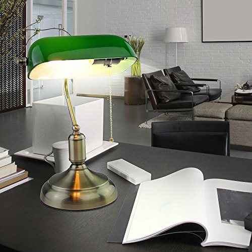 etc-shop Retro Tisch Lampen Arbeits Zimmer Banker Glas Lese Leuchten Antik gelb blau grün, Auswahl:Design 1